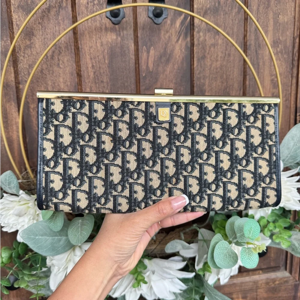Vintage Dior Navy Blue Monogram Clutch - Picture 1 of 16